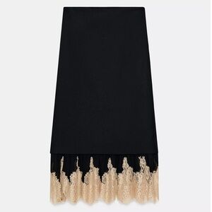 ZARA BLACK SKIRT WITH LACE TRIM